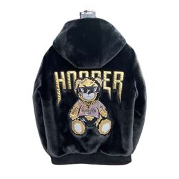 Designer Jacket Men's Women Original Quality Winter Mink Plush Jacket Men Women Thick Warm Hooded Cashmere Coat Little Bear Gold Stamping Outwear For Street Clothing