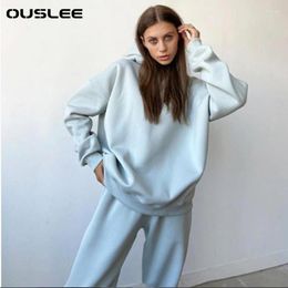 Women's Hoodies OUSLEE Women Elegant Solid Sets Warm Hoodie Sweatshirts And Long Pant Fashion Two Piece Oversized Hooded Sport Pants
