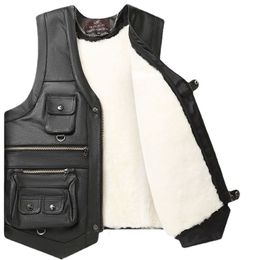 Men's Vests Waistcoat for Men Brand Winter Jacket Vest Zipper Mens Sleeveless Casual Genuine Leather Sleeve E210 230908