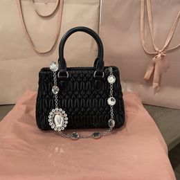 Mirror Quality Women Tote Bag White Black Nappa Lambskin Designer Crossbody Bags Small Handbag with Crystals Chain with Box