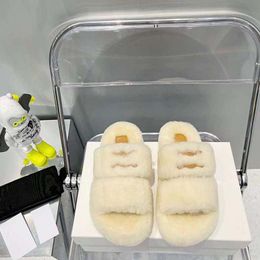 Designer slippers wool high-quality one line with thick bottom and plush plush versatile warm and comfortable one line mop box