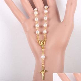 Bangle Relius Vintage Prayer Women Christian Bead Chain Glass Pearl Catholic Rosary Bracelet Gold Color 220831 Drop Delivery Jewelry B Dhpej