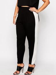 Pants Plus Size Elegant Elastic Waist Straight Leg Women Casual Black And White Pleated Sports Large Clothing