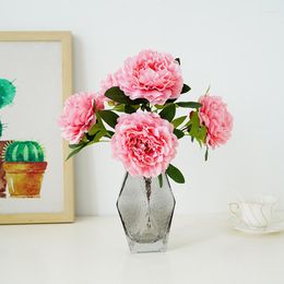 Decorative Flowers Living Room Decor 5 Heads Simulation Peony Flower Silk Wedding Stage Setting Fake Bouquet Shopping Mall Branch