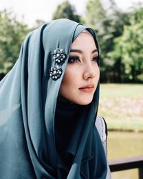 Ethnic Clothing Chiffon Hijab Scarf With Diamond Luxury Headwraps Muslim Fashion Flower Headscarves Rhinestone Islamic Premiun