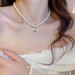 Choker Real Gold Electroplated Flowers Love Freshwater Pearl Necklace French Fashion Design Clavicle Chain Pendant Collar