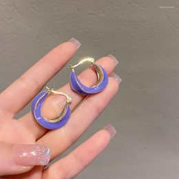 Hoop Earrings Korean Version Of Irregular Oil Drop Ear Buckle Female Ins Style Niche All-match Periwinkle Blue French