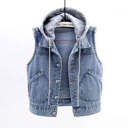 창고를 피하십시오 Warehouse Pick Womens Vests Up 남은 음식을 철수하는 대형 브랜드 컷 로고 여성 데님 조끼 캐주얼 쇼트