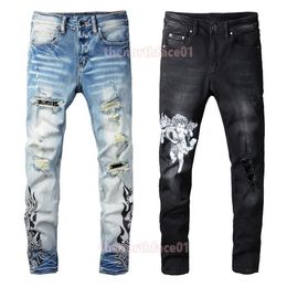 Fashion Mens Jeans Distressed Ripped Biker Jean Slim Fit Motorcycle Denim Pant Large Size Mens Designer Pants287V