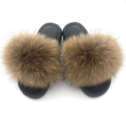 Slippers Fur Slides For Women Fluffy House Slippers Flip Flops Women Shoes Wholesale Big Size 44 45 Luxury Real Fur Platform Slippers 230907