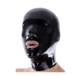 Party Masks Latex mask with zipper roleplaying fetish party black latex cap open nose and mouth 230907