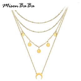 Choker MisenBaBa Bohemian Stainless Steel Multi-layer Tassel Disc Necklaces For Women 4 Layered Moon Jewelry Gifts