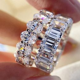 Wedding Rings Fashion Personality Emerald Cut Moissanite Row Ring Trendy Bands Women Geometric259S