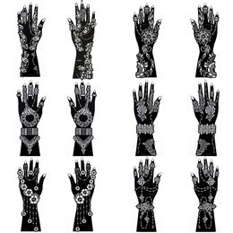 Other Permanent Makeup Supply 12 SheetLot Henna Tattoo Stencils Kit Stencil Large Hand Flower Airbrush Mehndi Indian Templates for Paint 230907