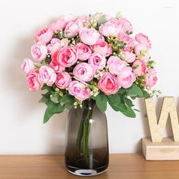 Decorative Flowers Pink Artificial Flower Rose Creative Gypsophila Floral Silk Wedding Garden Party Supplies Home Decor Living Room Holiday