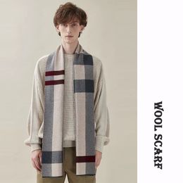 Scarves High Quality Men Scarf Autumn Winter Plaid Knitted Wool Muffler Male Business Classic Thick Warm Shawl Gentlemen Chrismas Gift 230907