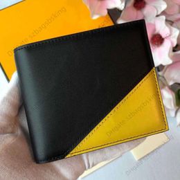 Designer wallets of high quality leather wallet card bag Personalised black and yellow matching soft short men's