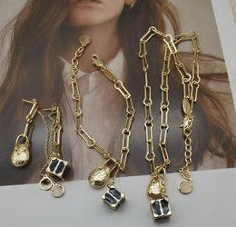 Moda jóias de bronze geometria flor pingente colar pulseiras colares de aço inoxidável brinco para meninas feminino presente conjuntos de jóias com caixa LVS13 --012