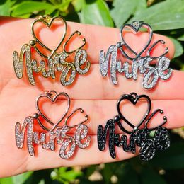 Charms 5pcs Zirconia Paved Stethoscope Nurse Word Charm Bracelet Making Women Necklace Keychain Letter Pendant Jewellery Supply Wholesale 230908