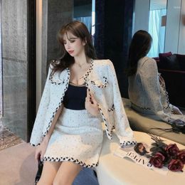 Work Dresses Fashion Age-Reducing Western Style 2023 Ladies Jacket Coat And High Waist A-Line Skirt Tweed Two Piece Suit