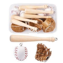 Charms 15Pcs PU Leather Mini Baseball Glove Wooden Bat Pendant Charm For Keychain Bracelet Necklace Earring DIY Craft Jewellery Making 230907