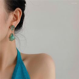 Dangle Earrings 2023 Korean Trend Emerald Colour Natural Stone Drop Earring Vintage Irregular Geometric Stud For Women Party Jewellery Gift