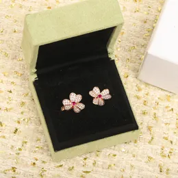 2023 Luxury quality charm stud earring flower design in two colors plated one large size Fuchsia diamond have box stamp PS7619B