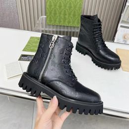 New Autumn and Winter Top Brand Women's Fashion Designer G Family Side Zipper Lace up Boots Black Boots Martin Boots Long Sleeve Boots Leather Boots 35-43