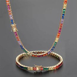 Simple hip-hop Necklace Jewellery 4mm Colour tennis chain copper inlaid Colour square zircon hipster bracelet253m