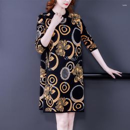 Casual Dresses 2023 Korean Vintage Midi Sweater Dress Women Elegant Bodycon Top Weaters Autumn Winter Black Floral Thick Coat Sweaters