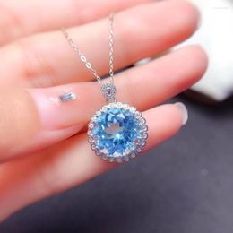 Pendant Necklaces Sky Blue Aquamarine Zircon Created Gem Necklace For Women White Gold Color Thick Plated Sweater Chain Fashion Jewelry