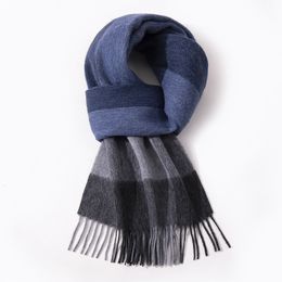 Scarves 100% Wool Long Scarf Men Winter Warm Neck Scarves Classic Business Plaid Blue Scarf Shawls Luxury Striped Foulard Hommes 230907