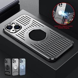 Luxury designer Heat Dissipation cooling casing For iphone 15 14 13 12 pro max plus 14plus Case Luxury Hard magnet Aluminum alloy Back Cover Metal Len Protective Cases