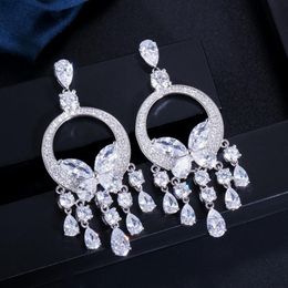 Fashion sparkling charm tassel butterfly diamond earring designer for woman Yellow Red AAA Cubic Zirconia Copper Bride Wedding Eng227C
