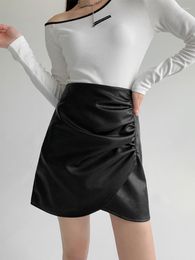 Skirts Autumn Winter PU Leather Women Fashion Irregular High Waist Pleated Mini Skirt Woman Streetwear