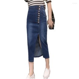 Skirts 2023 Long Mid-calf Summer Denim High Waist Pencil Slim Hip Stretch Side Slit S-2XL