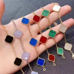 6 Colors Fashion Classic 4 Four Leaf Clover Charm Bracelets Bangle Chain 18K Gold Agate Shell Mother-of-Pearl for Women&Girls Wedd232V