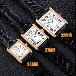 New Top Luxury Womens Designer Tank Series Casual Gold Watch 32mm 27mm 24mm Womens Real Leather Quartz Montres Ultra thin 8014 Wri306d