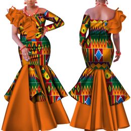 Danshiki Africa Dress for Women Bazin Riche one-shoulder Sexy Slash Neck Wedding Party Dress Traditional African Clothing WY4224266N