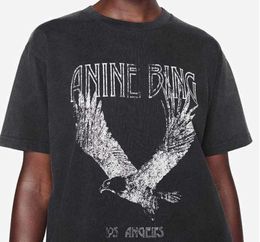 2023 AB Niche Eagle Print t Shirt Fried Snowflake Color Washing Designer Tee Women Black Short-sleeved T-shirt Tops Polos Cheap Sale High Quality AAAess