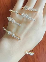 Bangle 18K Gold Plated Cubic Zirconia Leaf Flower Hand Palm Cross Rings Jewelry Women Bridal Wedding Handlets
