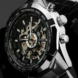 2022 Winner Brand Luxury Sport Men Automatic Skeleton Mechanical Military Watch Men full Steel Stainless Band reloj2746