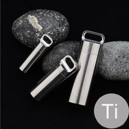 Outdoor EDC CNC Titanium Ti Portable Airtight Container Key Chain Waterproof Charm Pendant Pill Storage Camping Travel Survival To271S