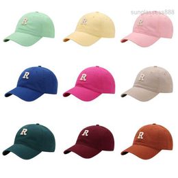 dhgate designer hat Korean Version Soft Top r Letter Baseball Cap Versatile Female Curved Eaves Shading Autumn and Winter New Ins Fashion Klein Blue R9VP