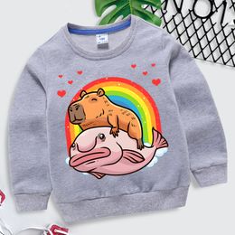 Hoodies Sweatshirts Capybara Giant Graphics Girls Boys Rainbow Hearts Moletom Infantil Harajuku Animal Sweatshirt Funny Brand Kids Clothes 230907