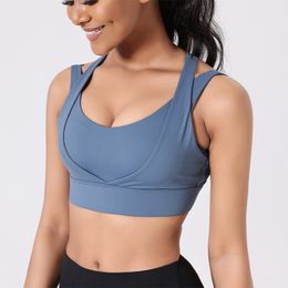 one-piece sports bra for women with fixed chest pads, shock-absorbing, gathered yoga tank top, running, fitness bra, oversized