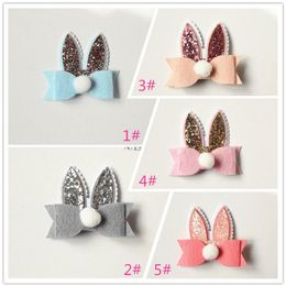 20pcs Cartoon Rabbit Ear Hair Bow Prince Baby Girl Hair Clips Bows Hairpin with Soft Ball Kids Cute Animals Hair Barrettes Pink2762782