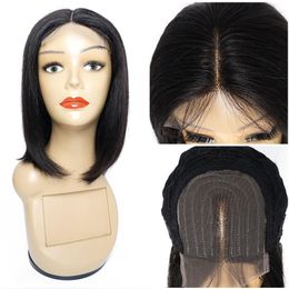 4x1 T lace human hair wigs Bob style middle part straight 10 12 14 16 inch Indian wig304b