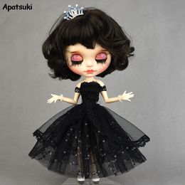 Dolls Black Princess Dress for Blythe Dolls Year Evening Party Dress for BJD Blythe Dolls Off Shoulder Outfits Clothes Accessories 230908