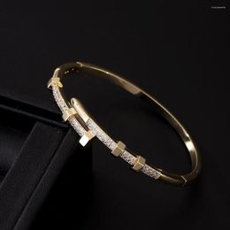 Bangle Women's Bracelet 18k Gold Plated Exquisite Crystal Zircon Round Screw Opening Classic Versatile Party Fashion Jewelry